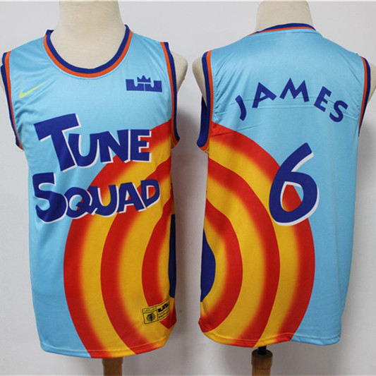 Mens #6 LeBron James Space Jam II Tune Squad Lola Bunny Blue Basketball Jersey