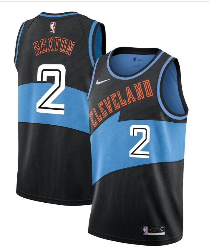 Mens Cleveland Cavaliers #2 Colin Sexton Nike Black Blue Hardwood Classics Swingman Jersey (3)