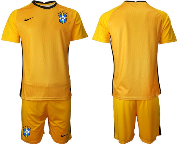 Mens Brazil National Team 2021 Yellow goalkeeper Soccer Jersey Suit