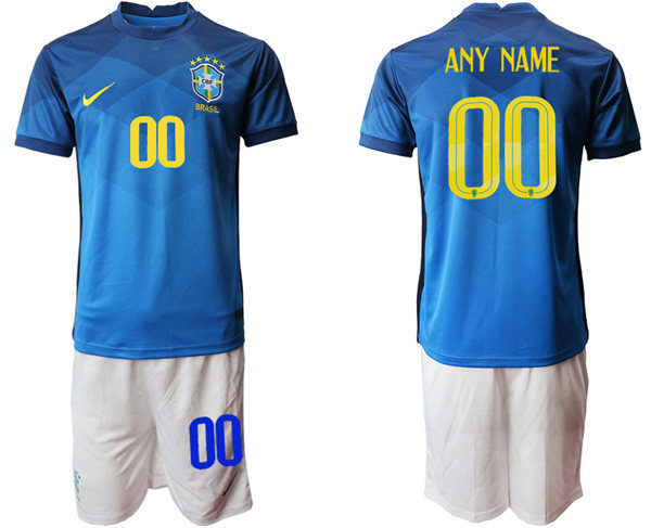 Mens Brazil National Team 2021 Away Blue White Custom Soccer Jersey Suit