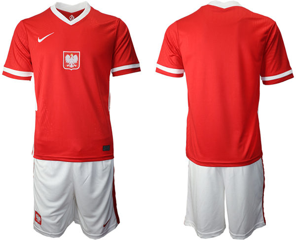 Mens Poland  National Team 2021 Away Red Custom Soccer Jersey Suit