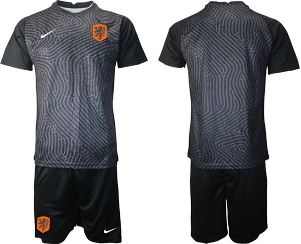Mens Netherlands National Team 2020/21 Black goalkeeper Soccer Jersey Suit