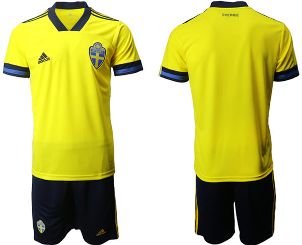 Mens Sweden National Team 2020/21 Home Yellow Custom Soccer Jersey Suit