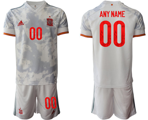 Mens Spain National Team 2020/21 Away White Custom Soccer Jersey Suit