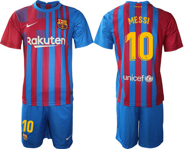 Mens Barcelona #10 Lionel Messi 2021 Red Blue Home Soccer Jersey kit