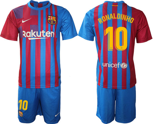 Mens Barcelona #10 Diego Maradona 2021 Red Blue Home Soccer Jersey kit