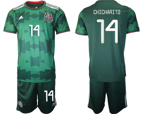 Mens Mexico National Team #14 Chicharito  2021 Green goalkeeper Soccer Jersey Suit