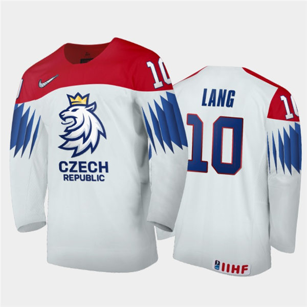 Mens Czech Republic Hockey Team #10 Martin Lang Stitched 2021 IIHF World Junior Championship Home White Jersey