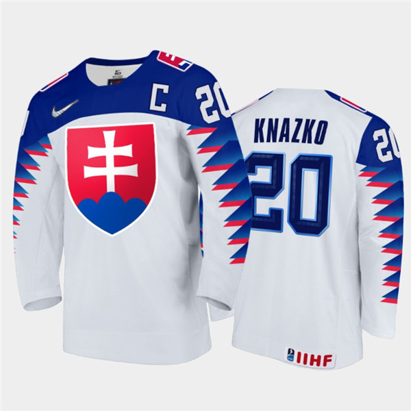 Mens Slovakia Hockey Team #20 Samuel Knazko Stitched 2021 IIHF World Junior Championship Home White Jersey