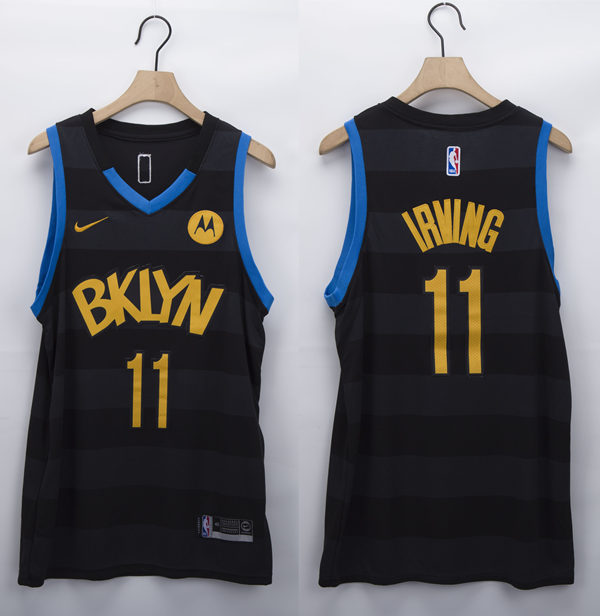 Mens Brooklyn Nets #11 Kyrie Irving Nike Black Gold Fashion Jersey