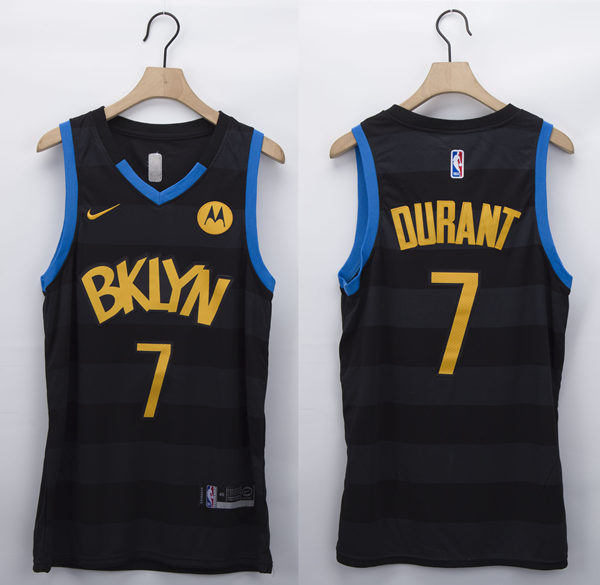 Mens Brooklyn Nets #7 Kevin Durant Nike Black Gold Fashion Jersey