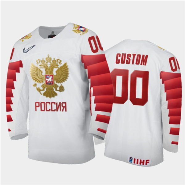 Mens Russia Hockey Team Custom Stitched 2021 IIHF World Junior Championship Home White Jersey
