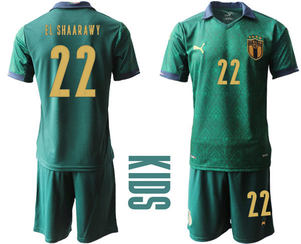 Youth Italy National Team #22 Stephan El Shaarawy 2020/21 Green Away Soccer Jersey Suit
