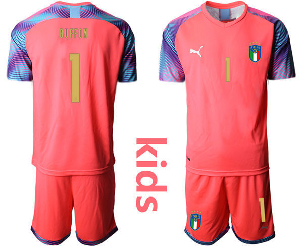 Youth Italy National Team #1 Duffon 2020/21 Pink goalkeeper Soccer Jersey Suit