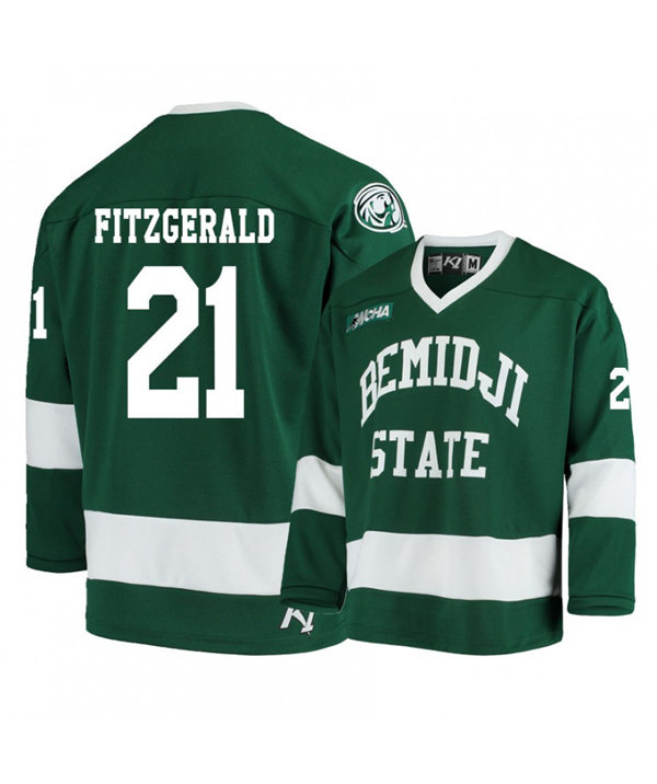Mens Bemidji State Beavers #21 Gerry Fitzgerald K1 Sportswear Green College Hockey Jersey