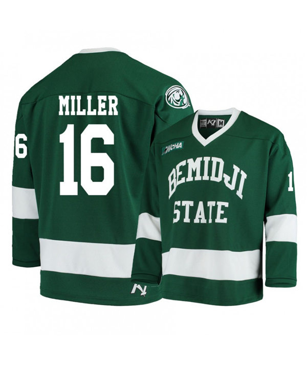 Mens Bemidji State Beavers #16 Aaron Miller K1 Sportswear Green College Hockey Jersey