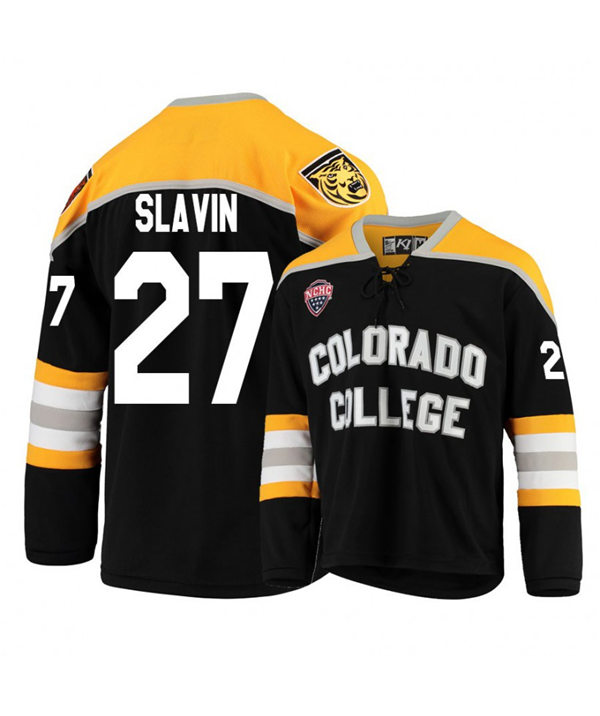 Mens Colorado College Tigers #27 Josiah Slavin K1 Sportswear Black Stitched College Hockey Jersey