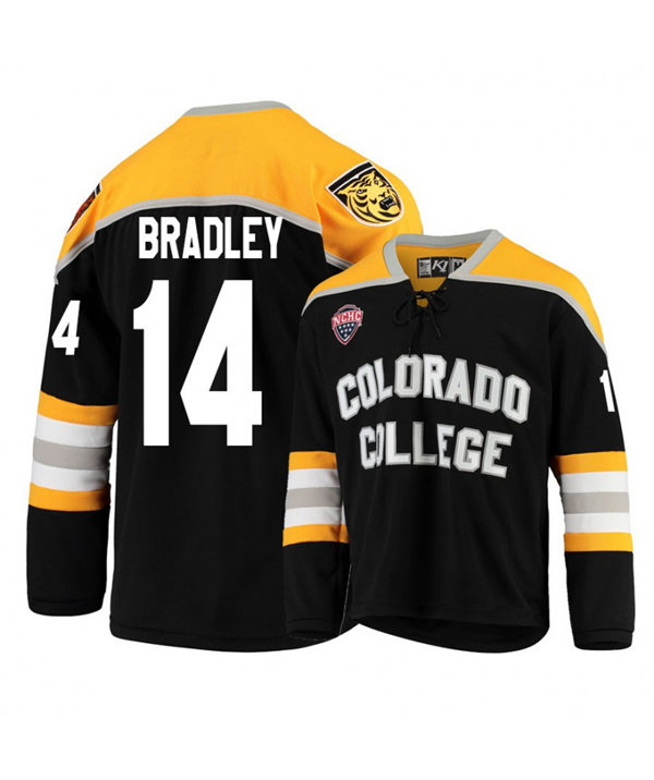 Mens Colorado College Tigers #14 Trey Bradley K1 Sportswear Black Stitched College Hockey Jersey