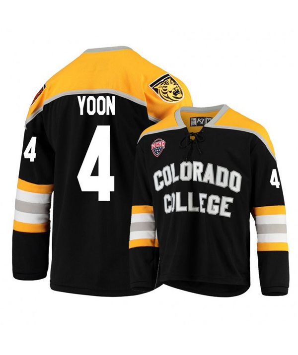 Mens Colorado College Tigers #4 Bryan Yoon K1 Sportswear Black Stitched College Hockey Jersey