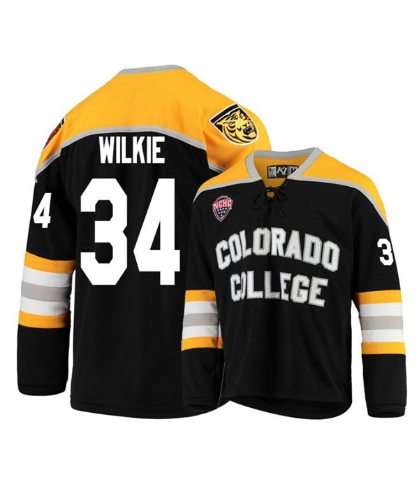 Mens Colorado College Tigers #34 Chris Wilkie K1 Sportswear Black Stitched College Hockey Jersey