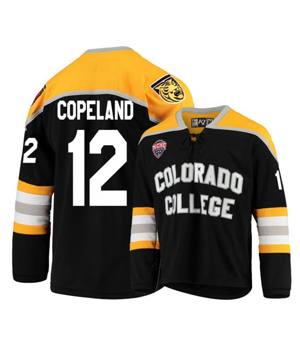 Mens Colorado College Tigers #12 Ben Copeland K1 Sportswear Black Stitched College Hockey Jersey