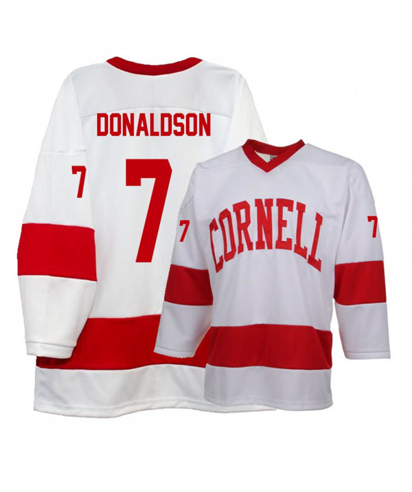 Mens Cornell Big Red #7 Cam Donaldson K1 Sportswear White Stitched College Hockey Jersey