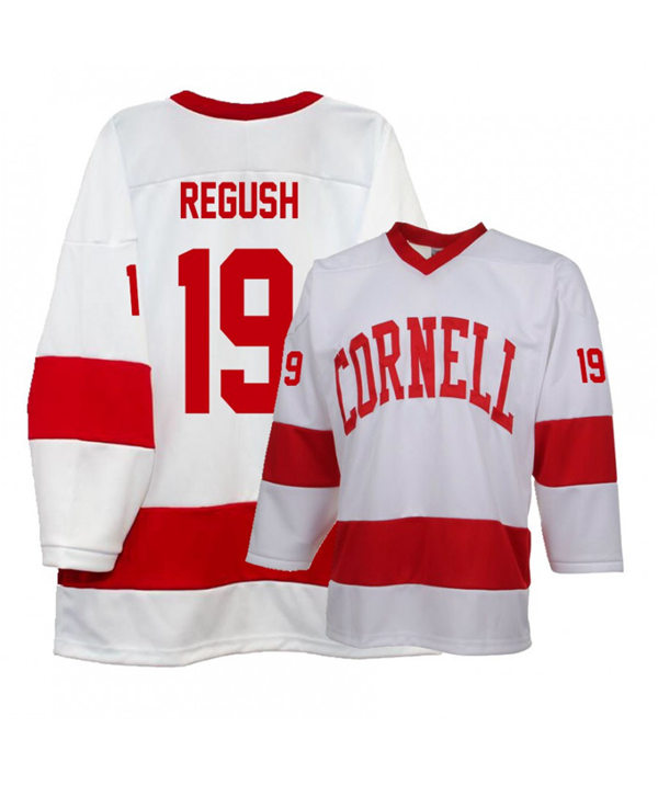Mens Cornell Big Red #19 Michael Regush K1 Sportswear White Stitched College Hockey Jersey
