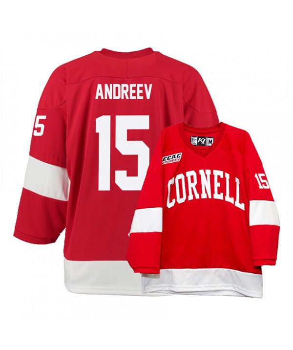 Mens Cornell Big Red #15 Max Andreev K1 Sportswear Red Stitched College Hockey Jersey