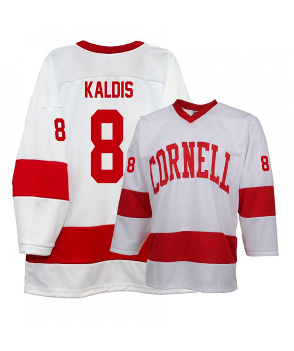 Mens Cornell Big Red #8 Yanni Kaldis K1 Sportswear White Stitched College Hockey Jersey
