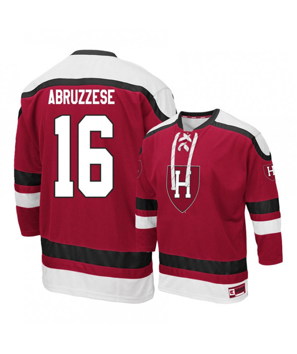 Mens Harvard Crimson #16 Nicholas Abruzzese K1 Sportswear Maroon Stitched College Hockey Jersey