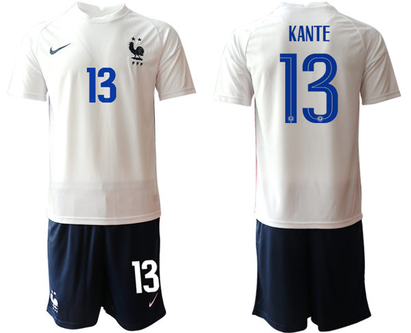 Mens France National Team #13 N'Golo Kante 2021 Away White Soccer Jersey Suit