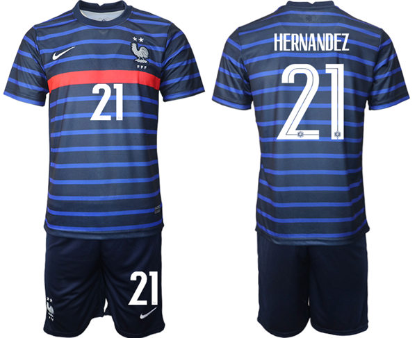 Mens France National Team #21 Lucas Hernandez 2021 Navy Soccer Jersey Kit