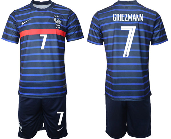 Mens France National Team #7 Antoine Griezmann Navy Soccer Jersey Suit