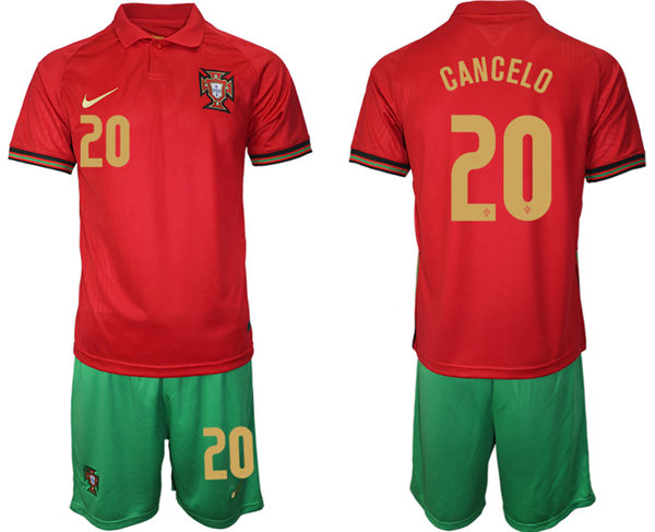 Mens Portugal National Team #20 Joao Cancelo Home Red Soccer Jersey Kit