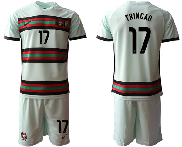 Mens Portugal National Team #17 Francisco Trincao Away Teal Soccer Jersey Suit
