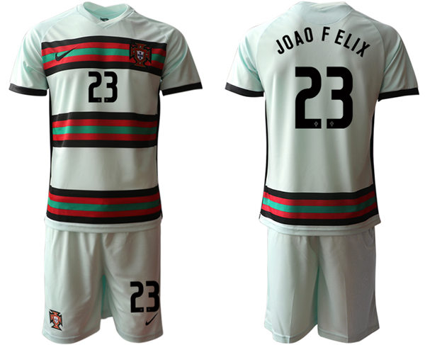 Mens Portugal National Team #23 Joao Felix 2021 Away Teal Custom Soccer Jersey Kit