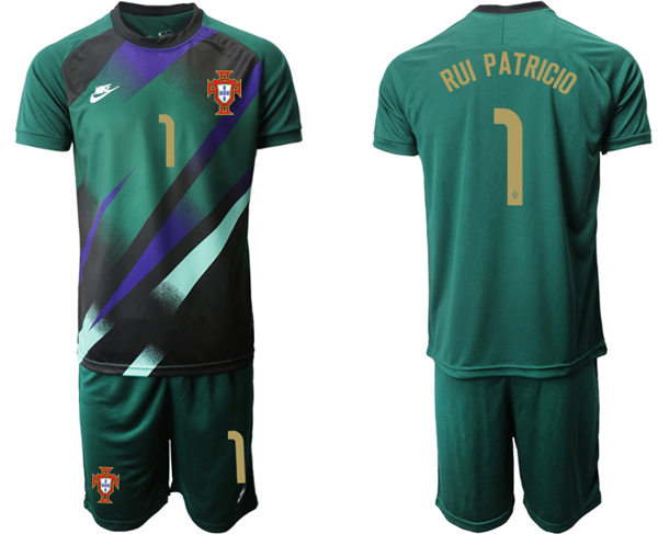 Mens Portugal National Team #1 Rui Patricio 2021 Dark Green goalkeeper Soccer Jersey Suit