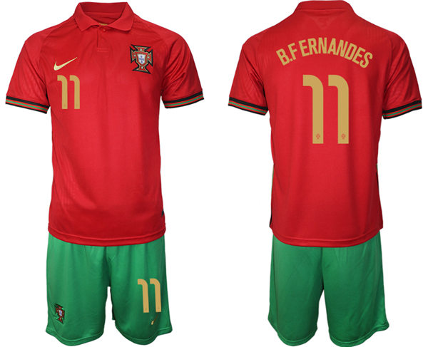 Mens Portugal National Team #11 Bruno Fernandes Home Red Soccer Jersey Kit