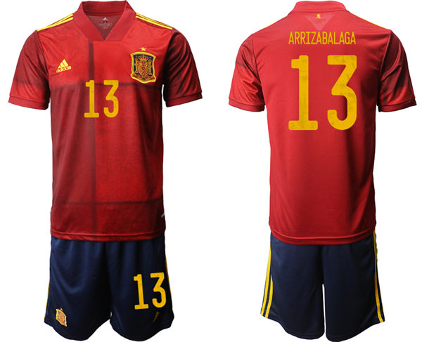 Mens Spain National Team #13 Kepa Arrizabalaga 2021 Home Red Soccer Jersey Kit 
