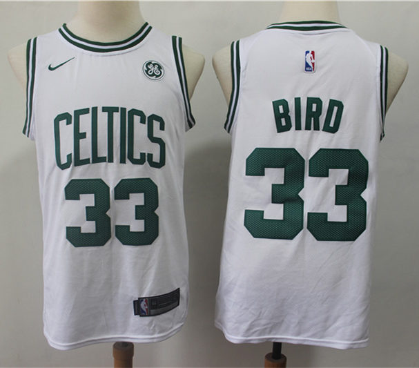 Mens Boston Celtics Retired Player #33 Larry Bird Nike White Association Edition Jersey