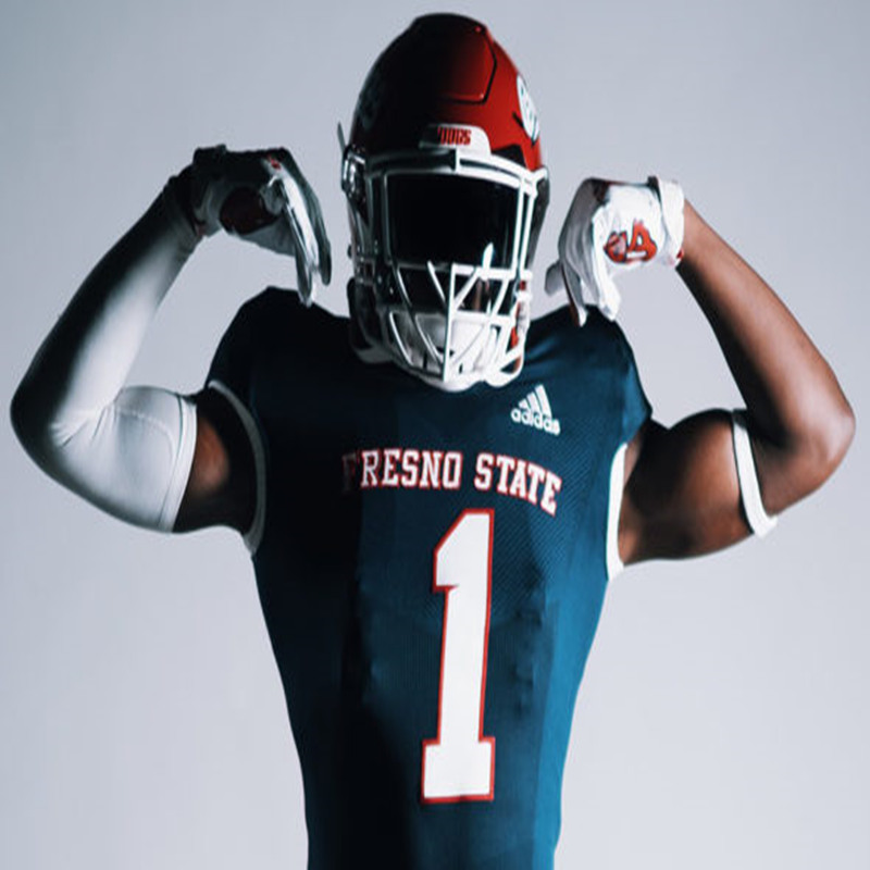 Men's Fresno State Bulldogs #1 Kosi Agina Adidas 2020 Navy College Football Jersey