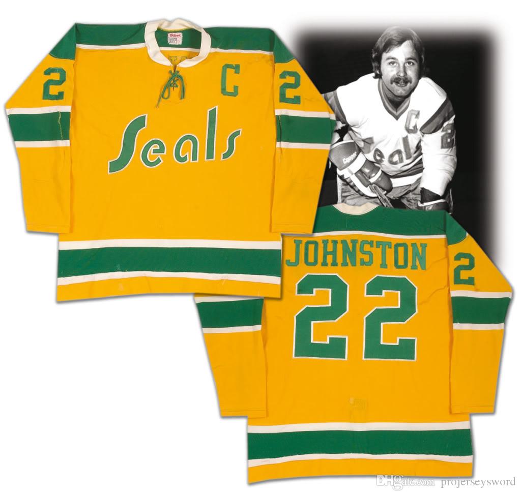 Men's California Golden Seals #22 Joey Johnston Gold CCM Throwback Vintage Hockey Jersey