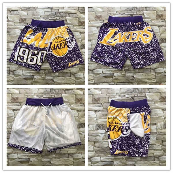 Mens Los Angeles Lakers 1960 Purple Mitchell & Ness Hardwood Classics Big Face Shorts