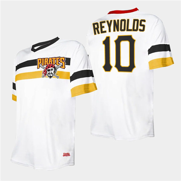 Mens Pittsburgh Pirates #10 Bryan Reynolds  White V-Neck Cooperstown Collection Jersey 