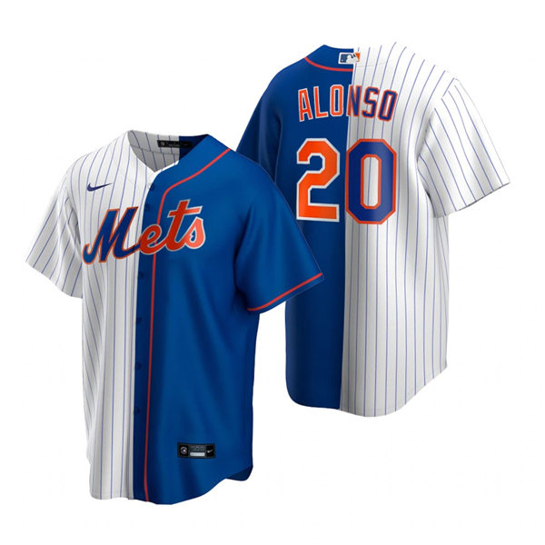 Mens New York Mets #20 Pete Alonso Nike White Royal Split Two-Tone Jersey