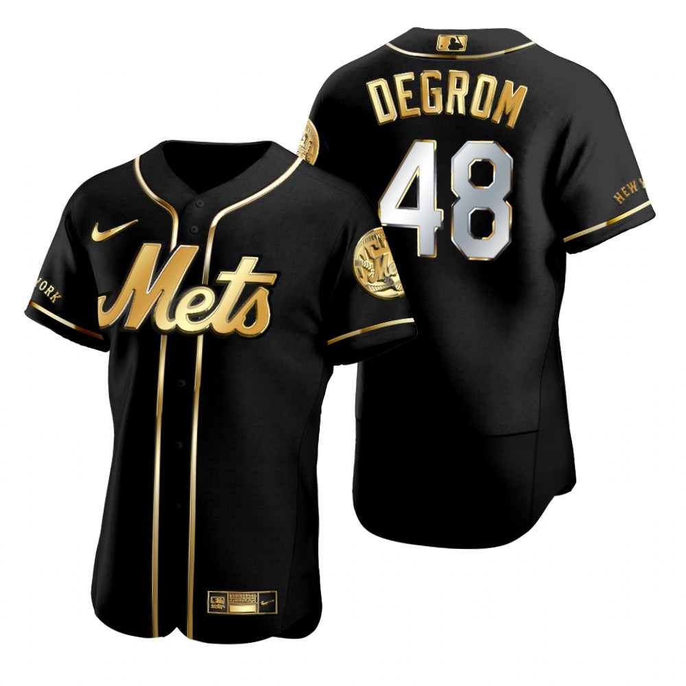 Mens New York Mets #48 Jacob deGrom Nike Black Golden Edition Stitched Jersey