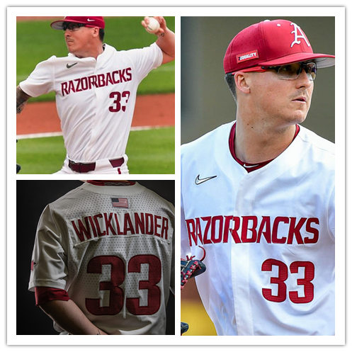 Mens Arkansas Razorbacks #33 Patrick Wicklander 2020 Diamonds Nike White Vapor Prime College Baseball  Jersey