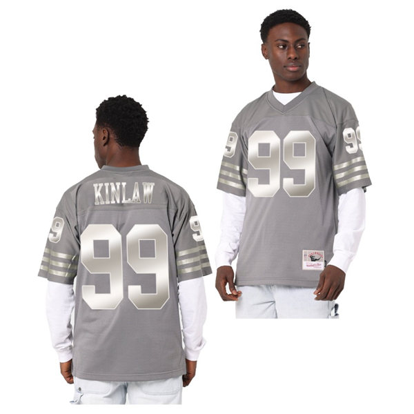 Mens San Francisco 49ers #99 Javon Kinlaw Charcoal Metal Mitchell & Ness Throwback Jersey
