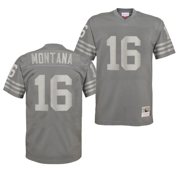 Mens San Francisco 49ers #16 Joe Montana Charcoal Metal Mitchell & Ness Throwback Jersey