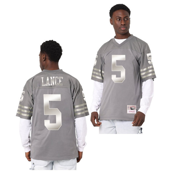 Mens San Francisco 49ers #5 Trey Lance Charcoal Metal Mitchell & Ness Throwback Jersey
